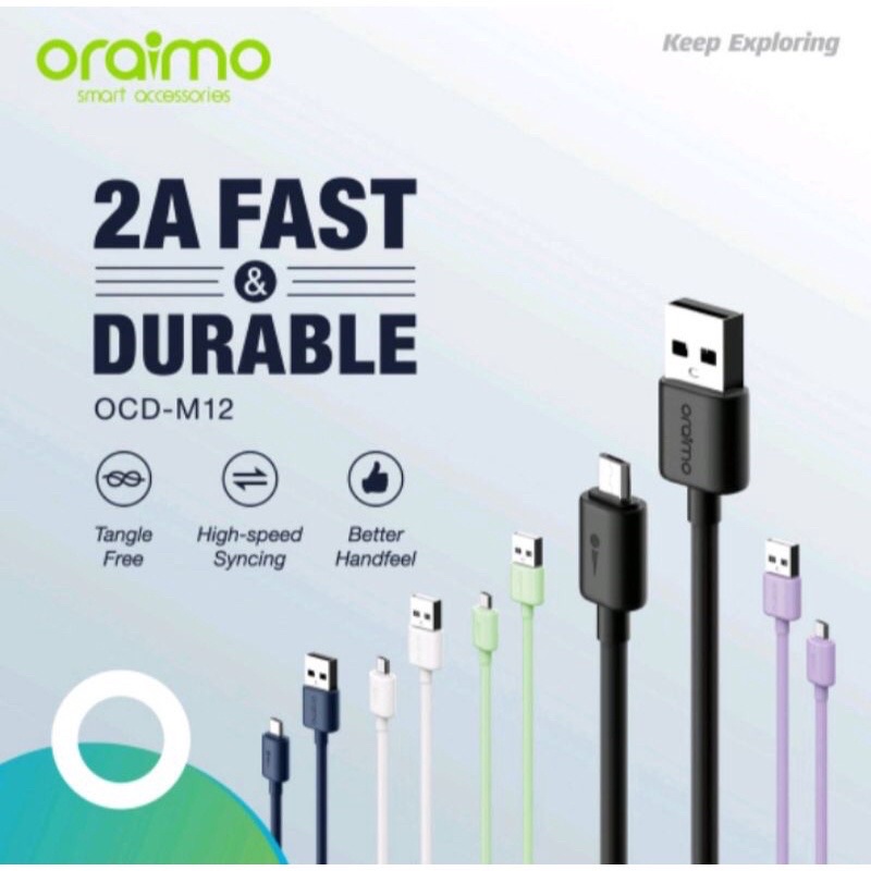 Oraimo Kabel Data Micro USB Android Cable 2A Fast &amp; Durable OCD-M12