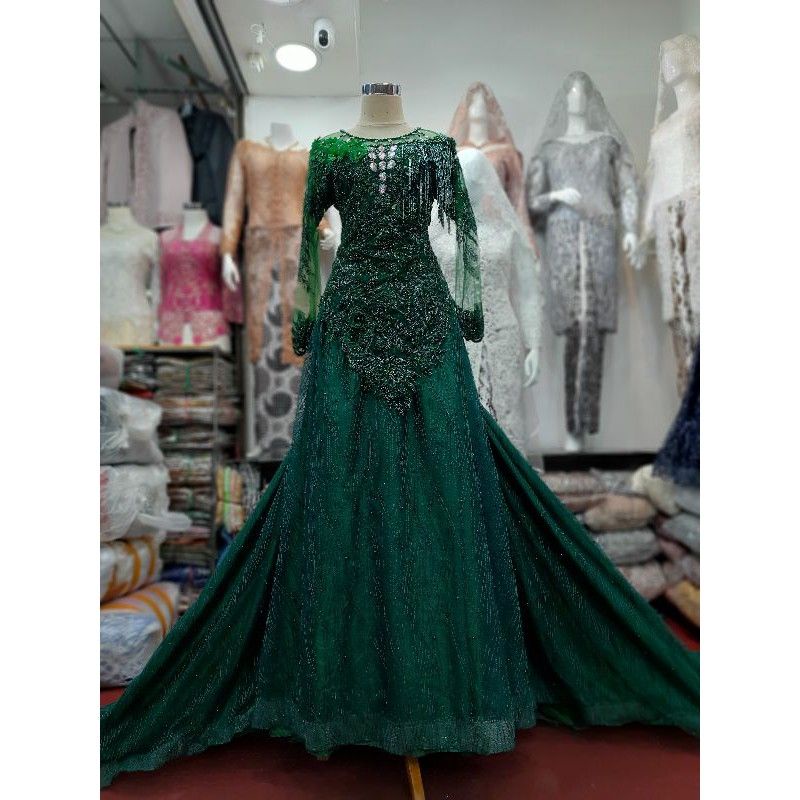 gaun pengantin preloved second bekas New baru payet kebaya hijau resepsi gown baju wedding akad