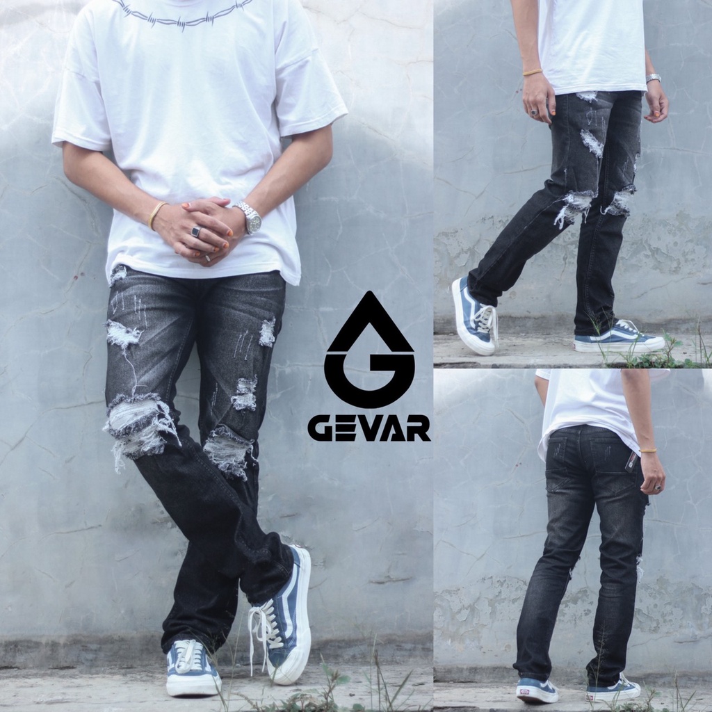 GEVAR Celana Jeans Ripped Sobek Distro/ Celana Jeans Sobek Pria/ Celana Jeans Rippe Pria Terbaru