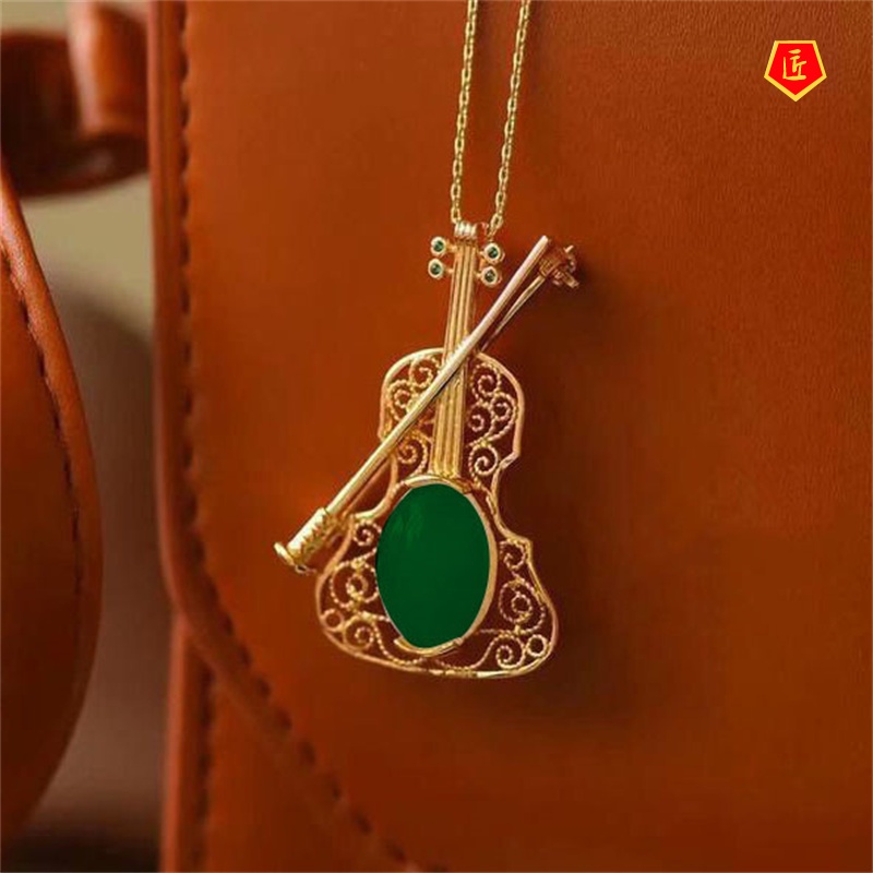 [Ready Stock]Hotian Jade Pendant Violin Necklace Exquisite and Elegant