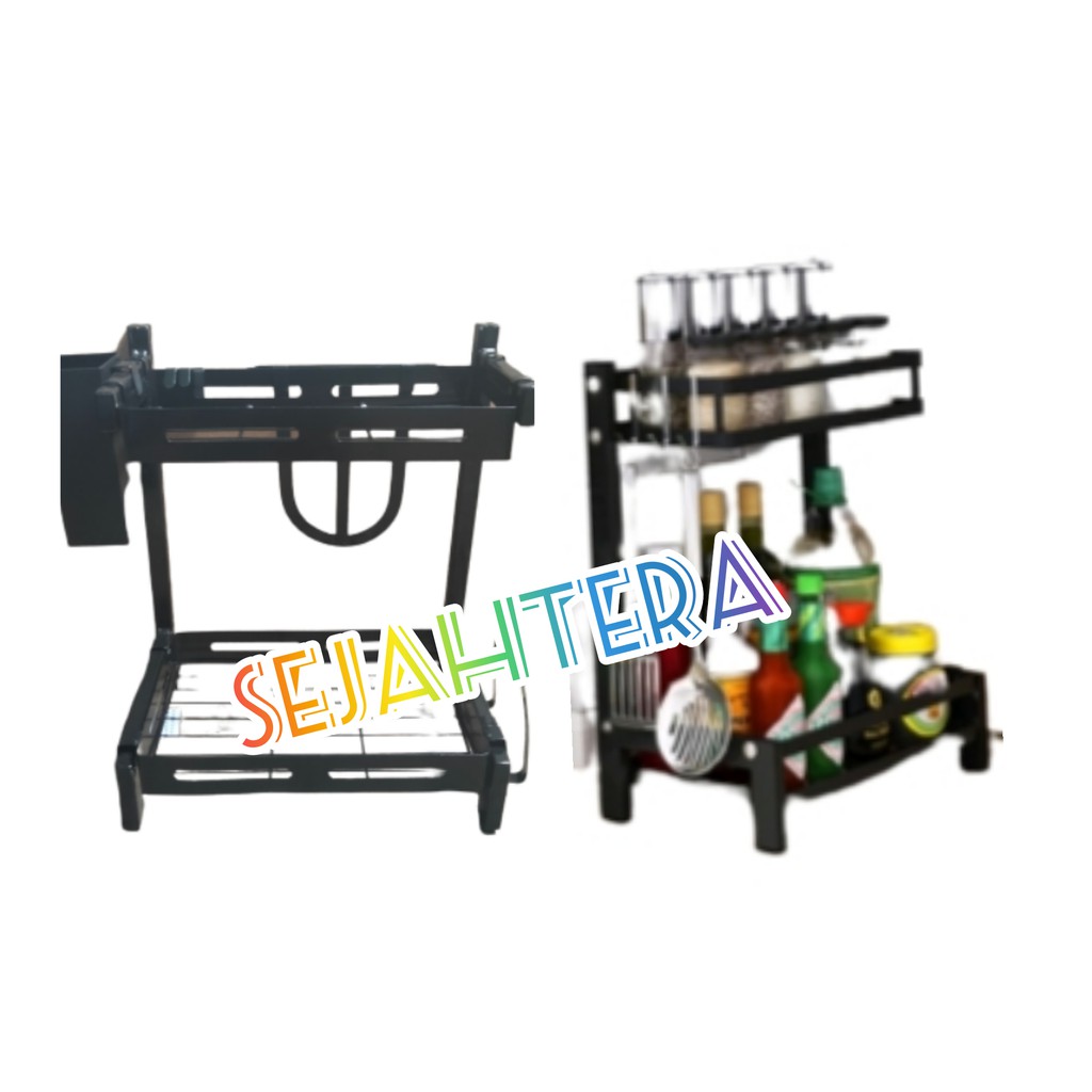 COD Rak Dapur Hitam Rak Wastafel Rak penyimpanan Piring pengering Dan Peralatan Dapur 85 cm dan 65 cm