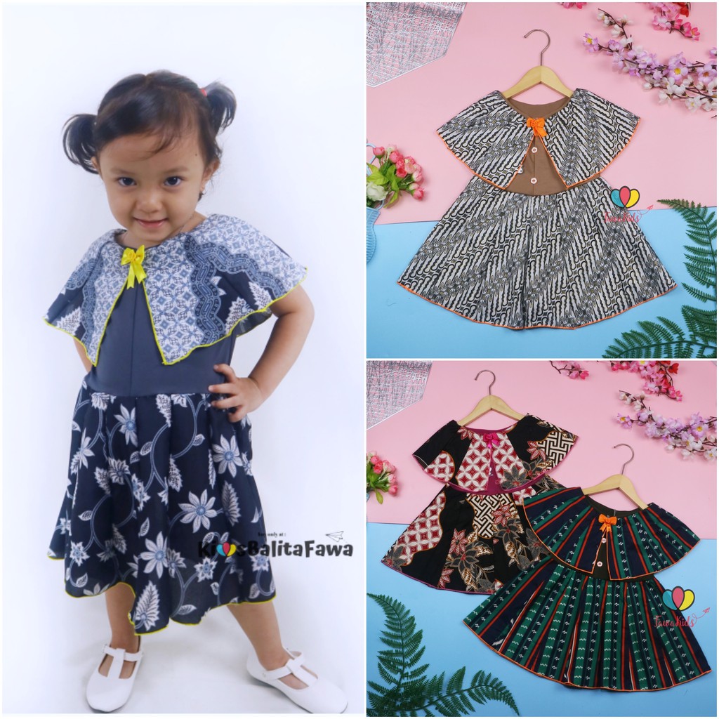 Dress Irene size 1-2 Tahun / Dres Batik Cape Baju Kensi Anak Perempuan Murah Cewek Katun Adem Gaun