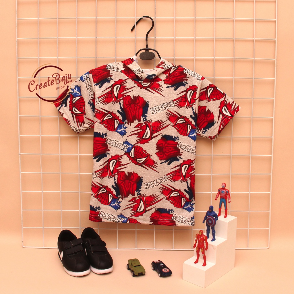 PROMO 7.7 KAOS ATASAN HOODIE ANAK MOTIF PRINTING SPIDERMAN BAJU ATASAN ANAK 1-7 TAHUN