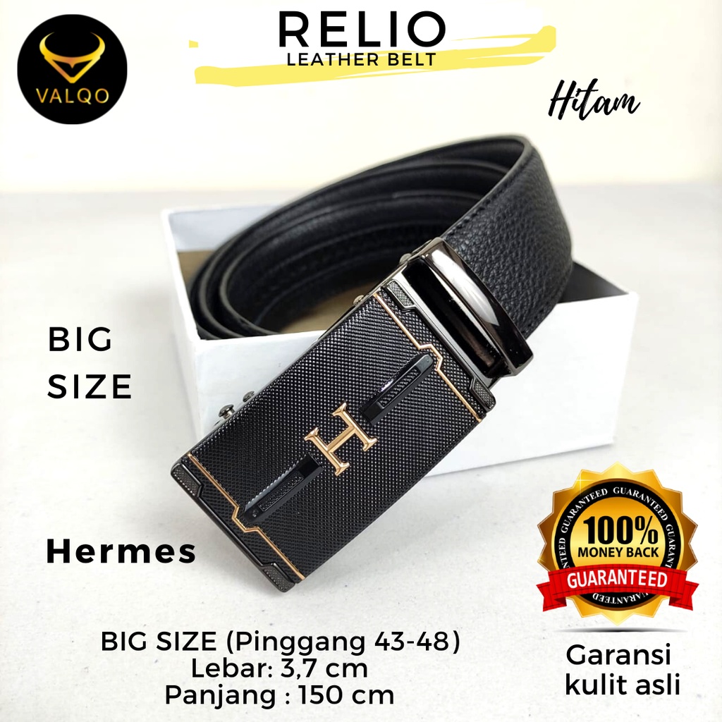 [VALQO] Ikat Pinggang RELIO Big Size 150 CM kulit Sapi Hitam Pria Gesper Premium Sabuk Cowok Laki Besar