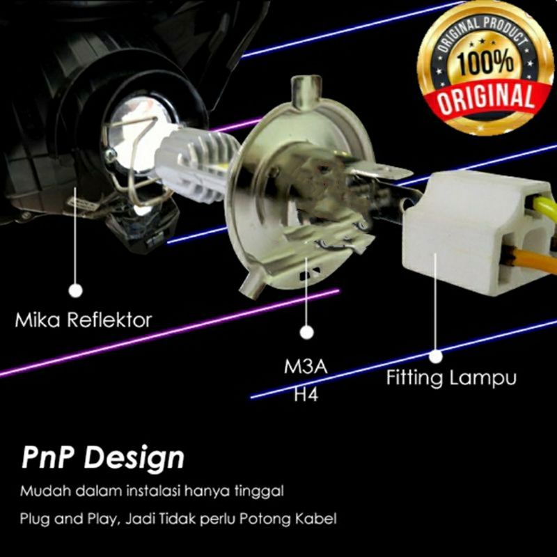 Lampu motor depan LED kendaraan  besar H4 ORIGINAL TURBO TERANG dan Scoopy F 1