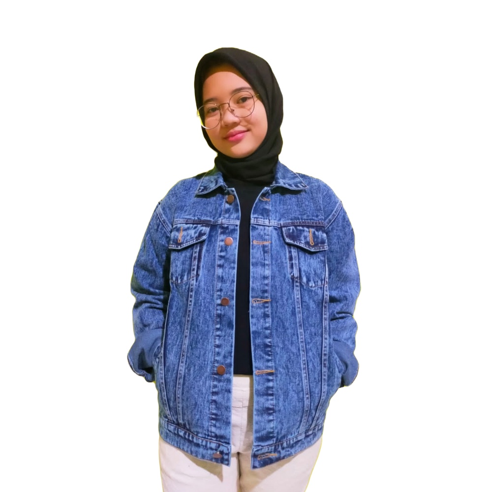 Dfour Jaket Jeans Denim Sandwash Wanita M - XXXL Jumbo Oversize