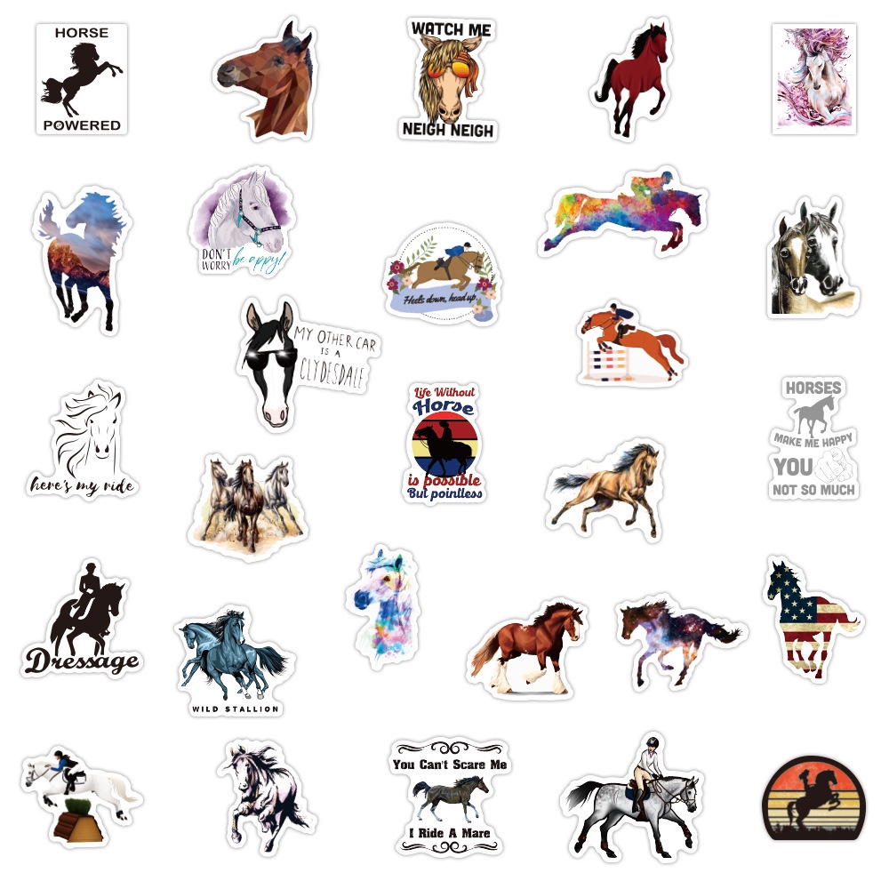 50pcs/set Equestrian Graffiti Stickers Waterproof Luggage Laptop Scooter Water Cup Decoration Stickers