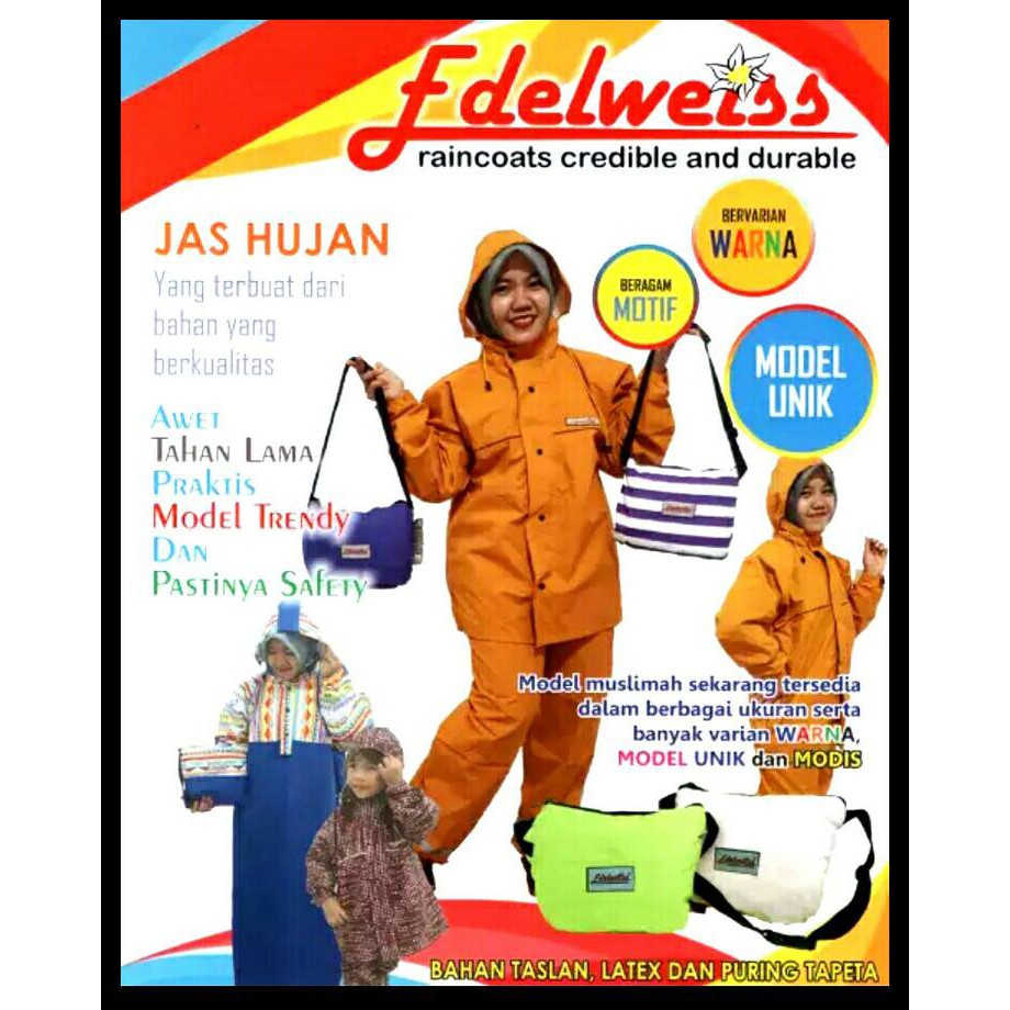 Jas Hujan Edelweiss Size M L Xl Bukan Asv Axio Pvc Mirip Sun Flower