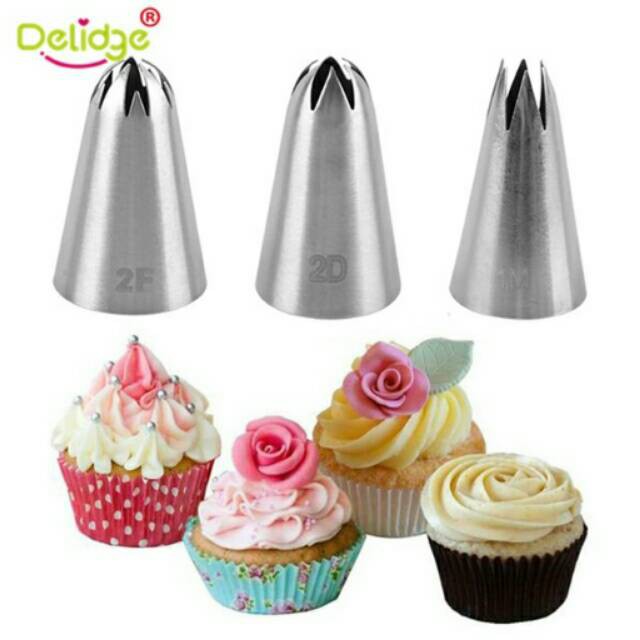 Spuit 1M, 2D, 2F spuit dekorasi kue tart spuit bunga buttercream stainless import