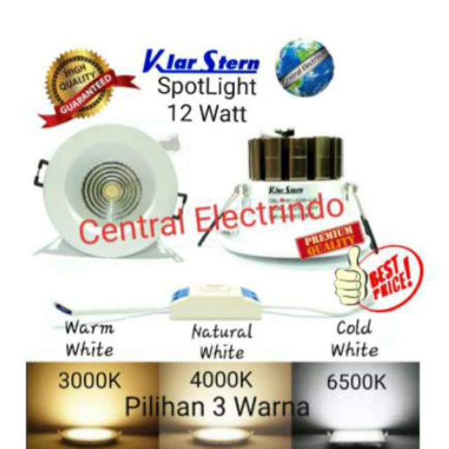 Lampu SpotLight LED 12W 12 W 12Watt 12 Watt KlarStern.