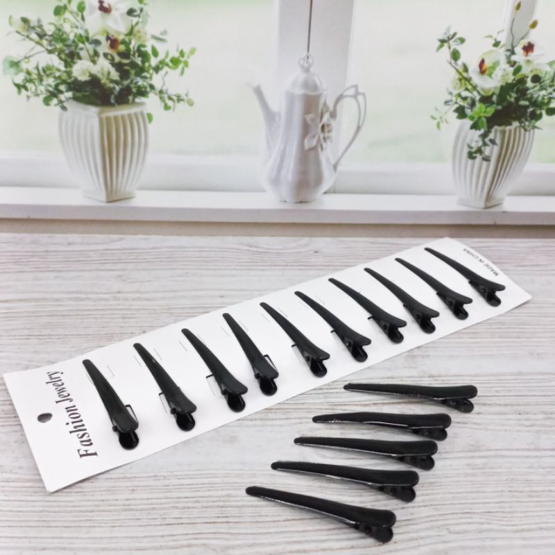 Jepit Rambut Hitam Isi 10Pcs Jepit Bebek Slip Selip Rambut