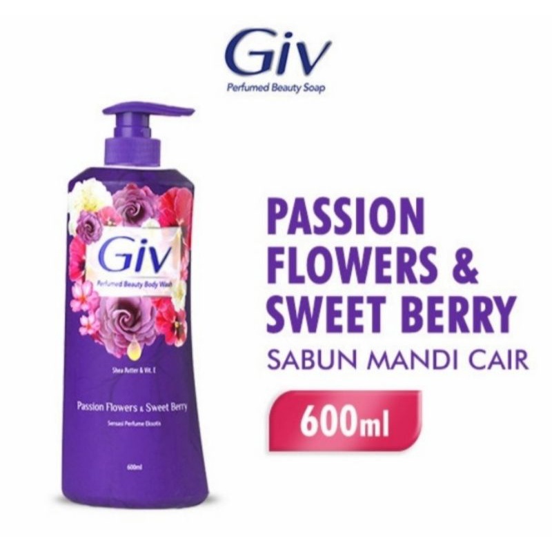 GIV Botol Pump Body Wash 600 ml Sabun Mandi Cair Passion Ungu Flower Sweet Berry