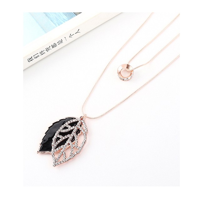 LRC  Kalung Fashion Gold Openwork Diamond Leaf Necklace Y62934