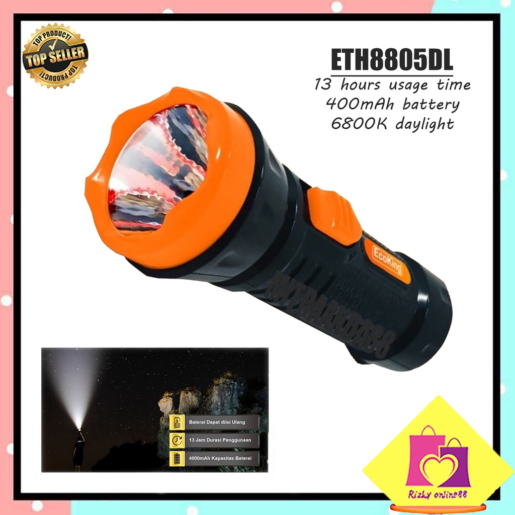 rizkyonline88 senter led lampu emergency thunder 8805DL ecoking