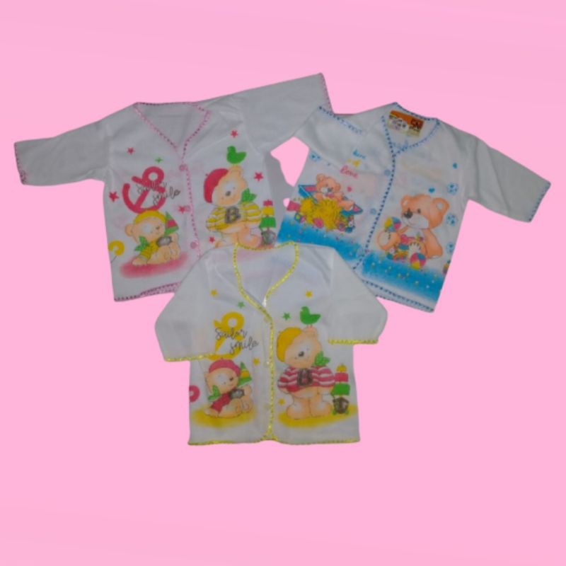 Baju Bayi SNI Kancing Depan Tangan Lengan Pendek Panjang Putih Motif Newborn