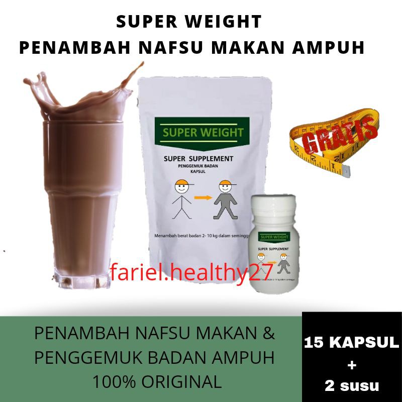 

SUPER WEIGHT - Penambah nafsu makan & berat badan Paket 15 Hari + 2 Susu