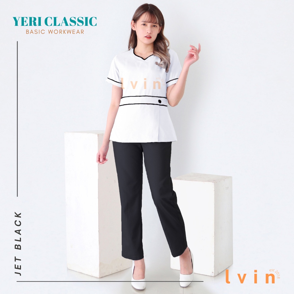 Baju Seragam suster Lvin Peplum / Yeri Classic Series (Kombinasi Putih) / baju babysitter / nanny uniform/seragam klinik/ baju jaga oka