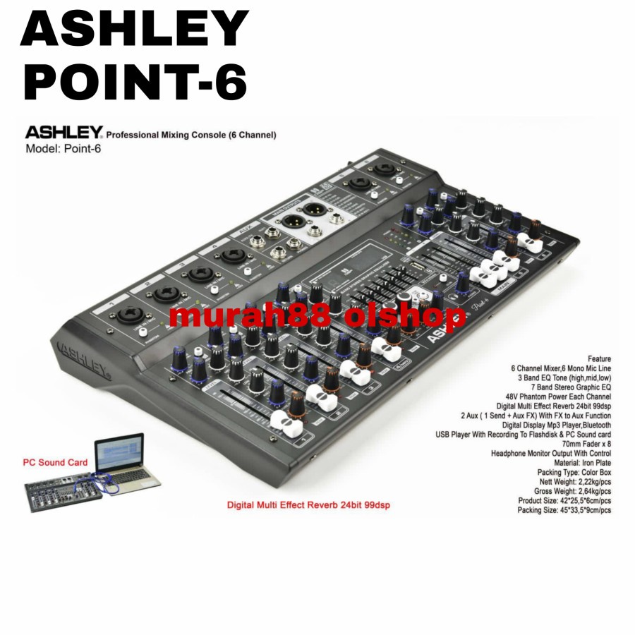 Mixer 6ch ashley point-6/point6/point 6 bluetooth original