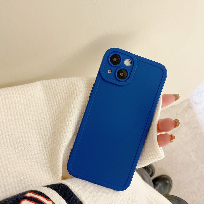 Korean Style！Pure Blue Color Soft Silicon Case iP iPhone 7 8 + Plus X XR SE 2020 XS Max 11 12 13 Pro Max Camera Protector