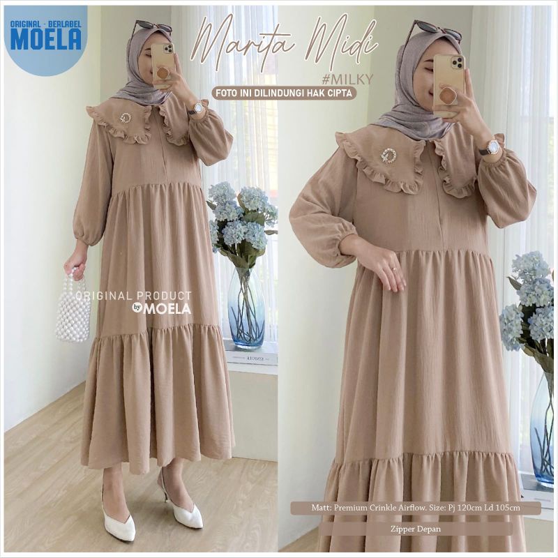 100% TERMURAH & ORI MARITA 4 WARNA MIDI DRESS WANITA BY MOELA