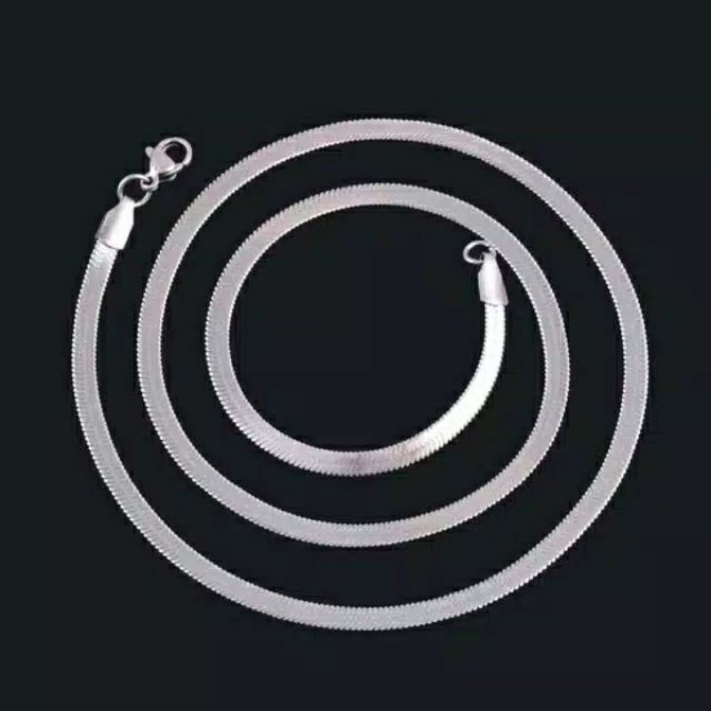 Kalung fashion titanium pipih rata pipih tipis titanium emas silver antikarar selamanya