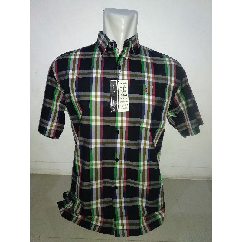 Kemeja Pria Casual Lengan Pendek Bahan Katun Halus Bagus Merk DAMOR ORIGINAL Kotak-kotak