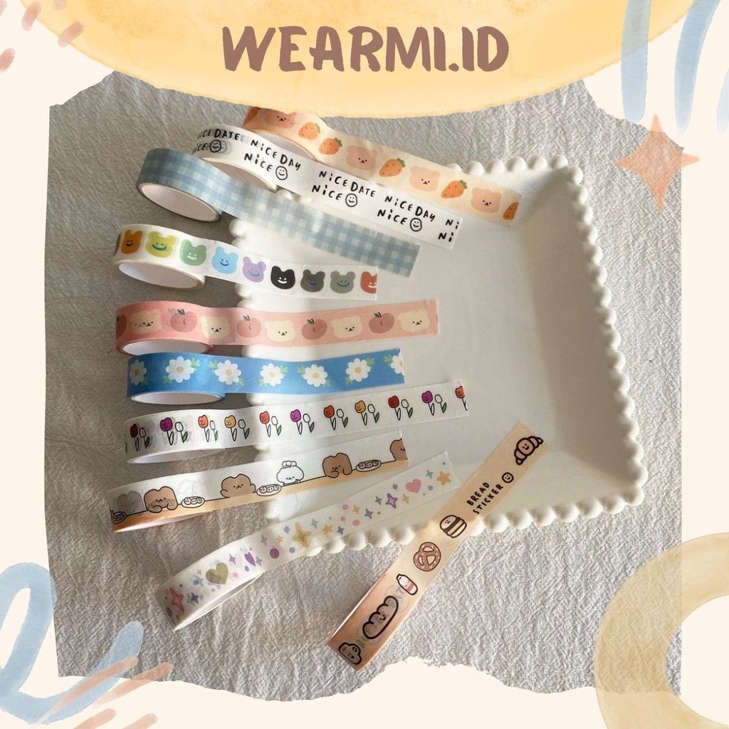 

1 Roll Washi Tape Masking Grid Cute Bear Dessert Scrapbook Bujo Jurnal DIY Aesthetic