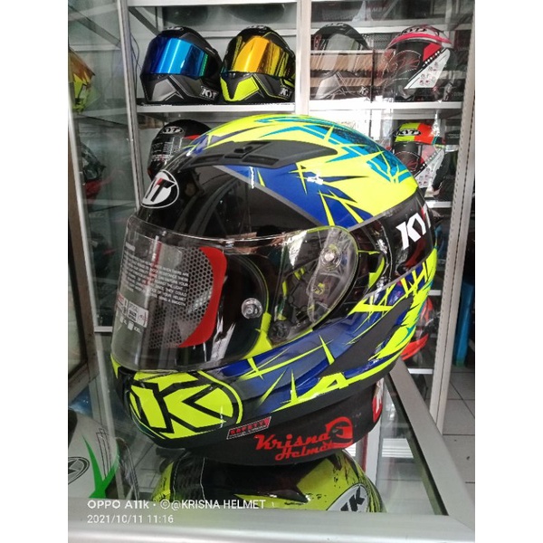 Helm Full Face KYT FALCON FR SPIKE YELLOW FLOU BLUE