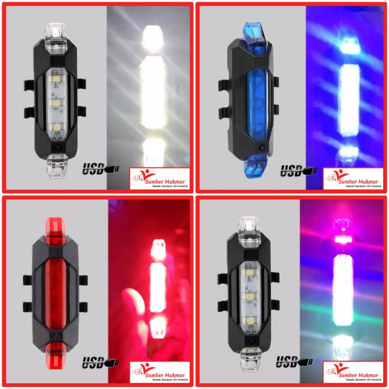 Lampu Sepeda Belakang LED USB Kelap-kelip Sepedah Gunung BMX Lipat Mini MTB Anak Warna-warni USB Charging Cas Casan