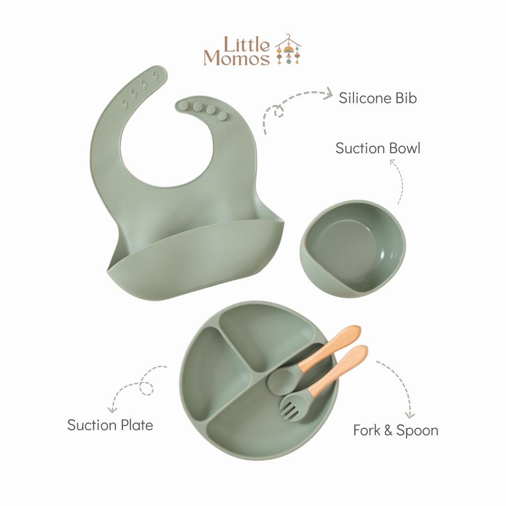 Little Momos Piring Silikon Bayi Suction Set BPA Free Anti Tumpah