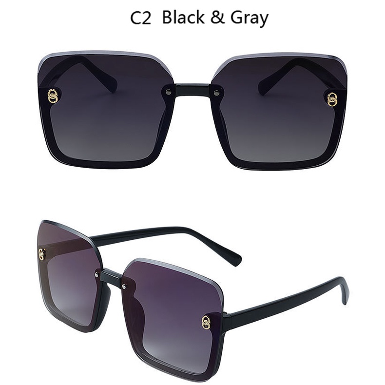 Kacamata Hitam Wanita Model Kotak Oversize Half Frame Untuk Musim Panas / Outdoor