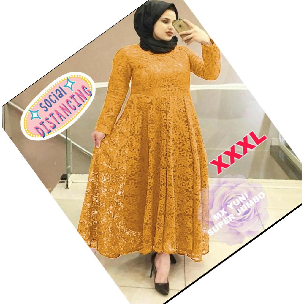 GAMIS YUNI 7 wrn JUMBO XXXL BUSUI BIGSIZE MAXI DRESS MUSLIM BRUKAT TULANG TIMBUL BROKAT CORNELI