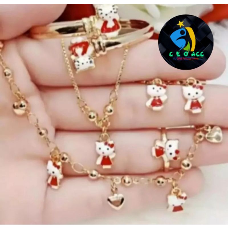 Perhiasan Anak 1 set Motif Hello Kitty Titanium Gold