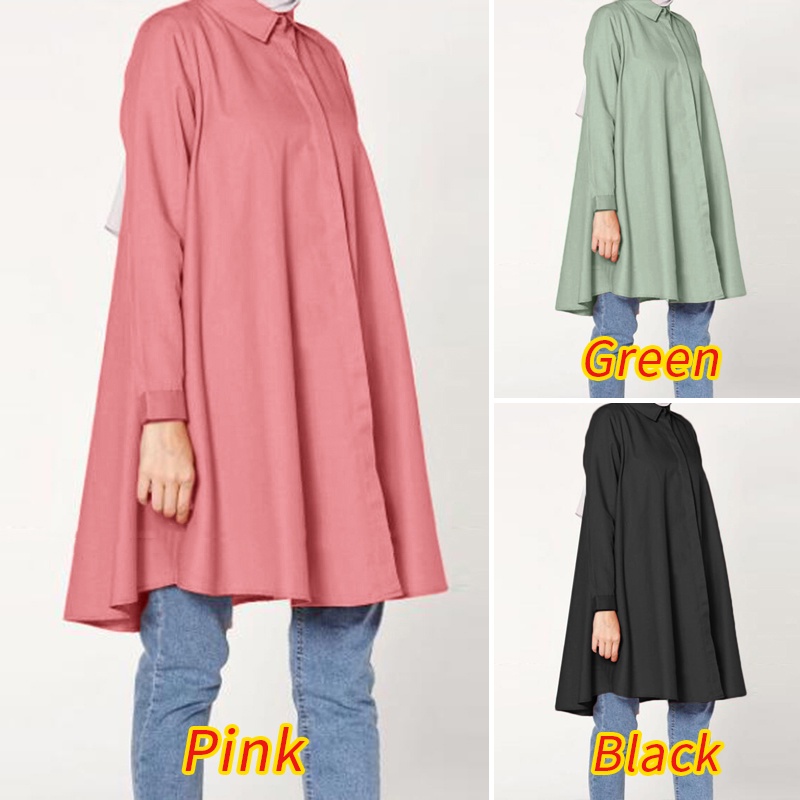 ZANZEA Women Solid Casual Collared Button Down Muslim Blouse