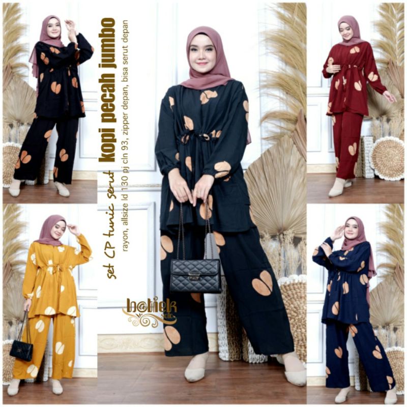 Setelan CP Tunik Serut Kopi Pecah Jumbo by Batiek Solo