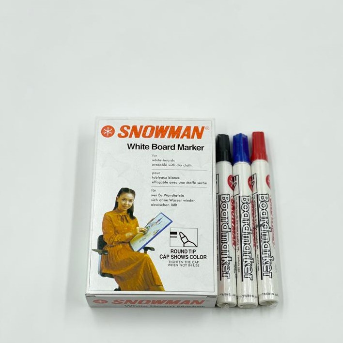 

Spidol Snowman Board marker hitam biru merah / Whiteboard Marker / Papan Tulis Marker Bisa Dihapus BG-12 / BG 12