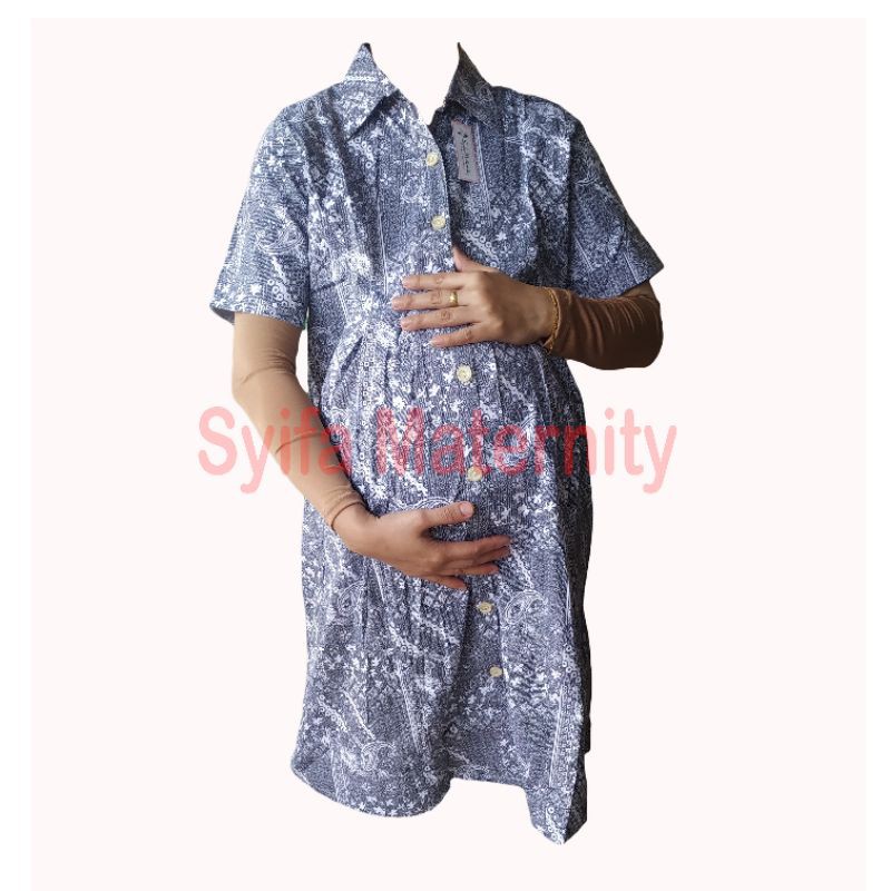 AT129 Dress Hamil Kerja Batik - Baju Bumil Busui - Syifa Maternity
