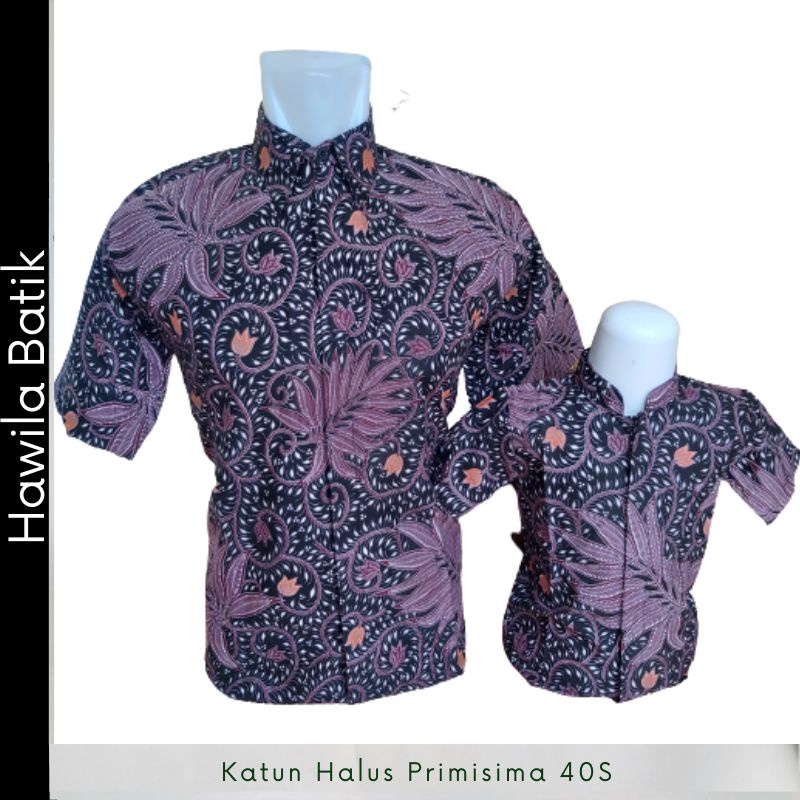 Couple Batik Ayah Anak Katun Halus Premium Lilac