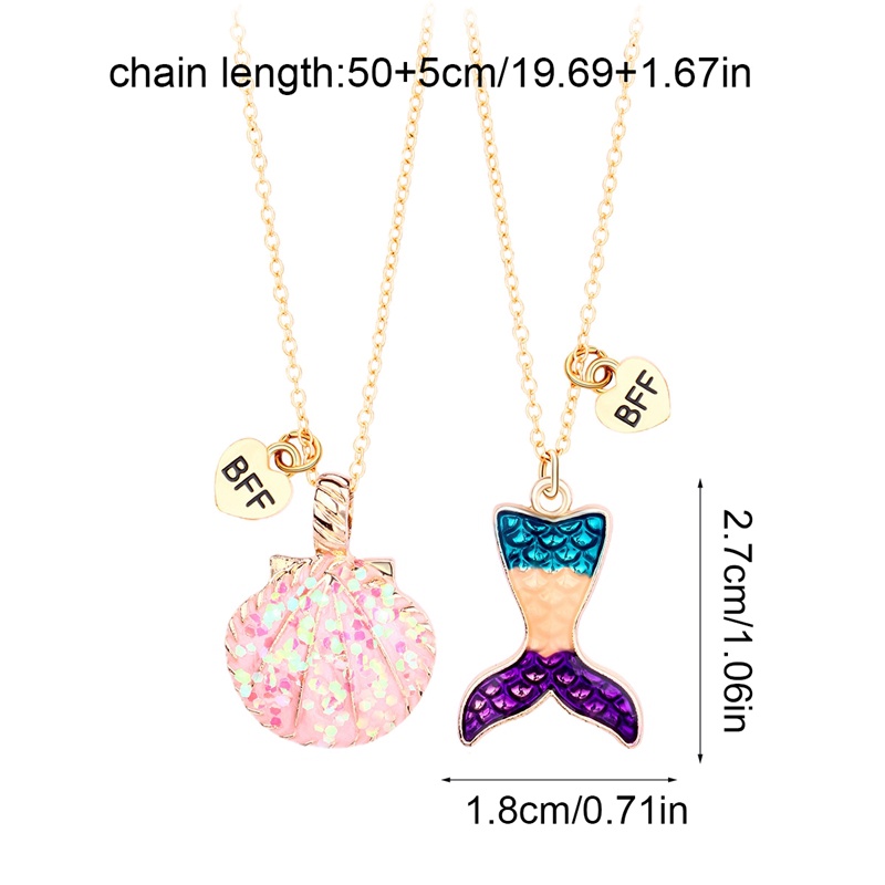 2pcs / Set Kalung Rantai Liontin Kerang Mermaid Warna-Warni Untuk Hadiah Persahabatan