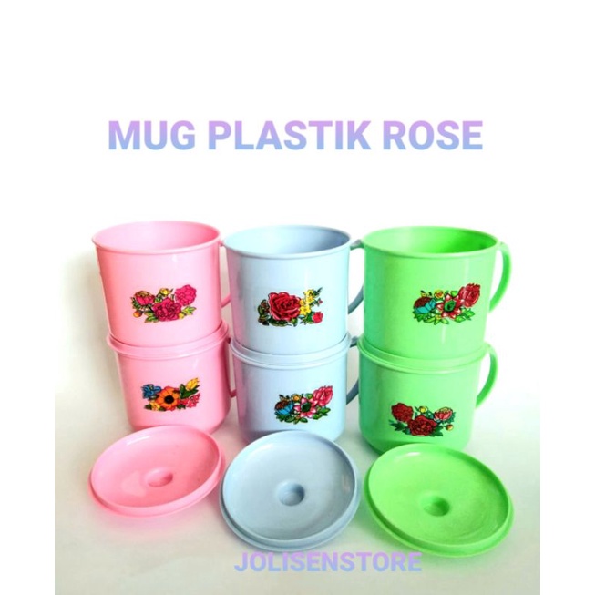 CANGKIR PLASTIK PAKAI TUTUP ROSE /CANGKIR PLASTIK MURAH/GELAS PLASTIK MURAH/MUG PLASTIK BESAR