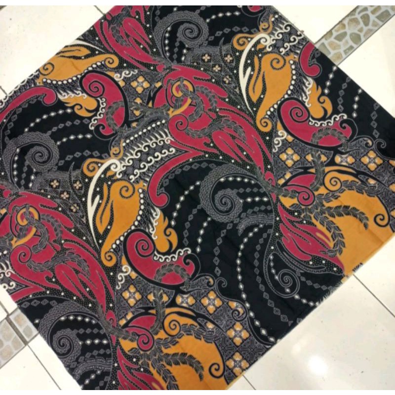 kain batik katun solo motif kembang abang kuning abstrak