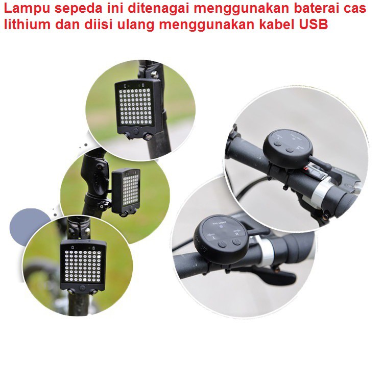 Lampu Belakang Sepeda 64 LED dengan Remote Control RECHARGEABLE USB-LAMPU CHARGE USB-LAMPU LED