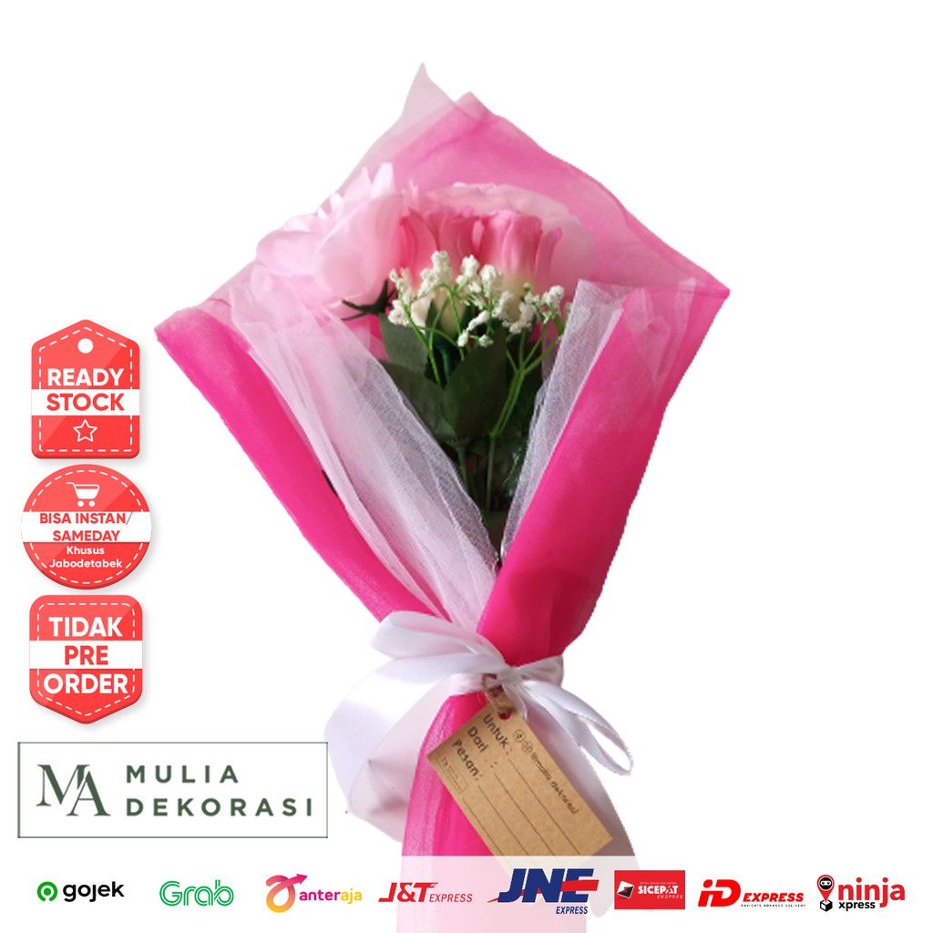 Bucket Bunga Mawar Lengkap Dengan Kain Tile Pita Greeting Card Lamaran Nikahan