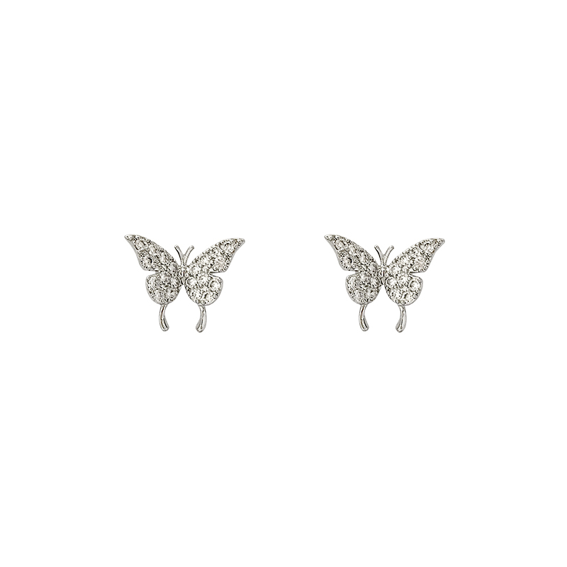 Pin/klip Jenis flash diamond butterfly earrings lady Lucu Manis Keren korea