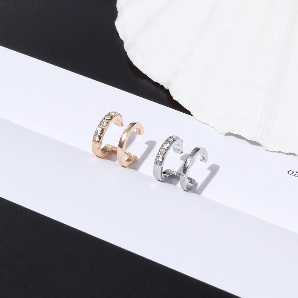 Nanas1/3pcs CZ Cuff Earrings Aksesoris Pesta Tanpa Tindik Double Band Ear Cuff