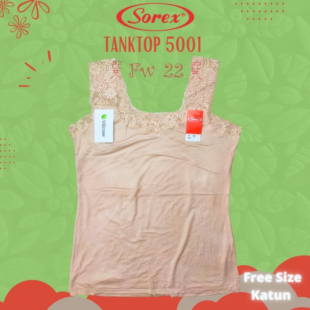 Tanktop Sorex 5001 Berbahan Katun Bambu dengan Motif Renda dan Leher U Neck