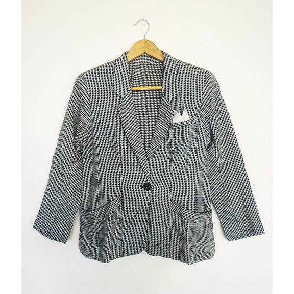 Blazer Lengan Panjang Wanita Motif Houndstooth