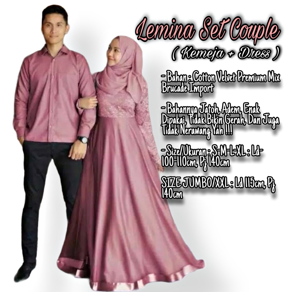 gamis lemina set couple dress remaja wanita maxy by spassy ( premium polos aksen brukat )