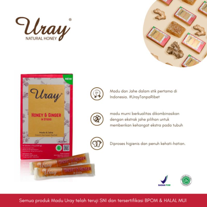 

madu uray stick raw honey/honey ginger (isi 10 sachet @12g)