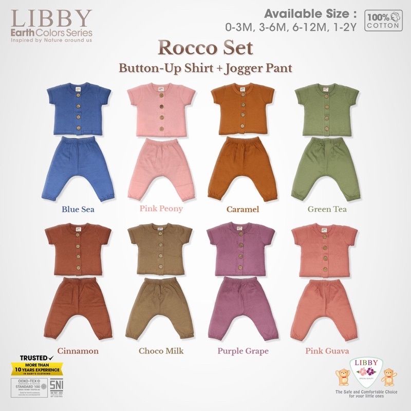 LIBBY Setelan ROCCO Set 0-2T Baju Pendek Celana Panjang EARTH COLOR